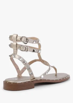 Hot DF By DANIEL Cube Gold Square Studded Gladiator Sandals