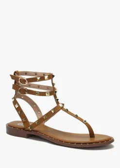 Sale DF By DANIEL Cube Tan Square Studded Gladiator Sandals