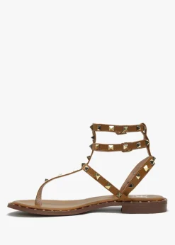 Sale DF By DANIEL Cube Tan Square Studded Gladiator Sandals