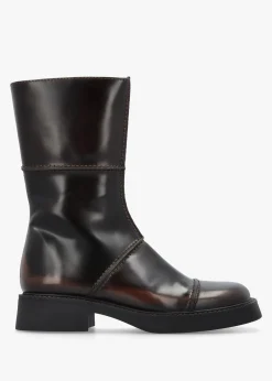 Clearance MIISTA Dahlia Dark Brown Leather Square Toe Calf Boots