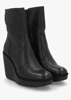 Fashion FLY LONDON Dally Black Full Grain Leather High Wedge Ankle Boots