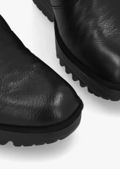 Fashion FLY LONDON Dally Black Full Grain Leather High Wedge Ankle Boots