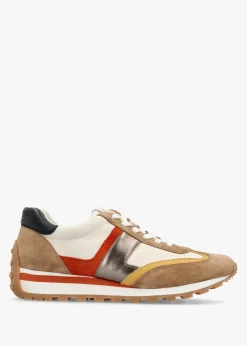 Clearance LAUREN RALPH LAUREN Dani Colour Block Soft White Camel Multi Suede Trainers