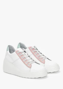 Discount FLY LONDON Delf White Nude Mint Leather Wedge Trainers
