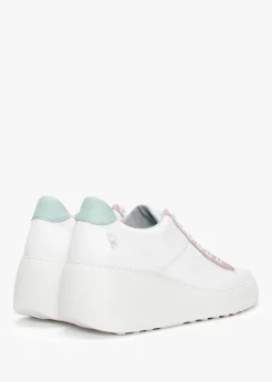 Discount FLY LONDON Delf White Nude Mint Leather Wedge Trainers