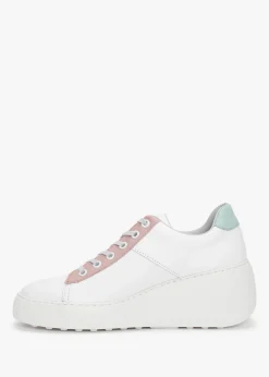 Discount FLY LONDON Delf White Nude Mint Leather Wedge Trainers