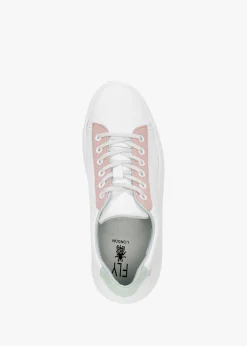 Discount FLY LONDON Delf White Nude Mint Leather Wedge Trainers