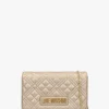 New LOVE MOSCHINO Diamond Quilt Flapover Gold Cross-Body Bag