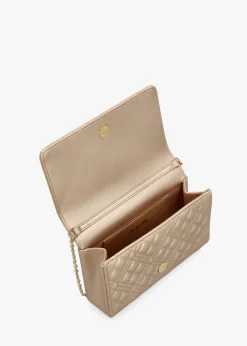 New LOVE MOSCHINO Diamond Quilt Flapover Gold Cross-Body Bag