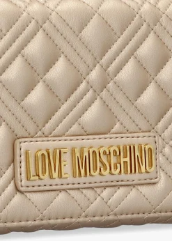 New LOVE MOSCHINO Diamond Quilt Flapover Gold Cross-Body Bag
