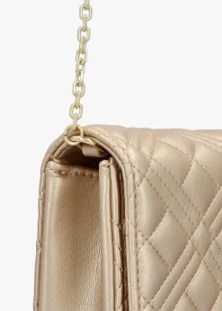 New LOVE MOSCHINO Diamond Quilt Flapover Gold Cross-Body Bag