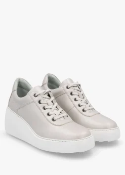 Outlet FLY LONDON Dipo Silver Leather Wedge Trainers