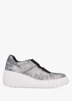 Fashion FLY LONDON Dito II Silver Leather Wedge Trainers