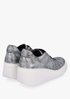 Fashion FLY LONDON Dito II Silver Leather Wedge Trainers