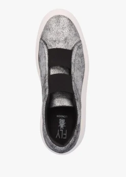 Fashion FLY LONDON Dito II Silver Leather Wedge Trainers
