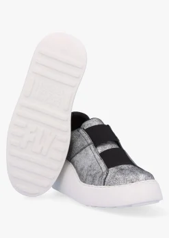 Fashion FLY LONDON Dito II Silver Leather Wedge Trainers