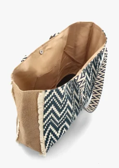 Outlet BLE Ecru & Blue Jute Woven Shopper Bag