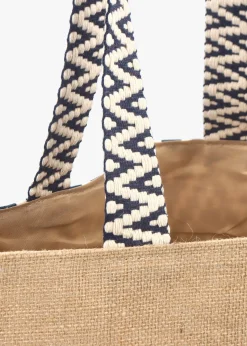Outlet BLE Ecru & Blue Jute Woven Shopper Bag