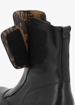 Online FLY LONDON Egli Black Leather Block Heel Chunky Ankle Boots