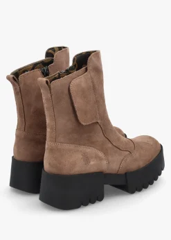 Hot FLY LONDON Egli Taupe Suede Block Heel Chunky Ankle Boots