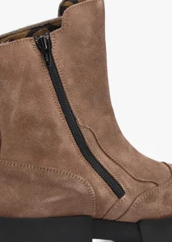 Hot FLY LONDON Egli Taupe Suede Block Heel Chunky Ankle Boots