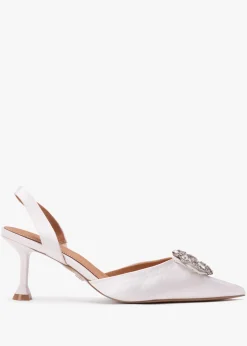 Fashion KAZAR Elewed White Leather Embellished Sling Back Heeled Pumps