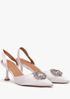 Fashion KAZAR Elewed White Leather Embellished Sling Back Heeled Pumps
