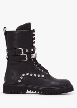 Online DANIEL Ella Black Leather Embellished Tall Ankle Boots