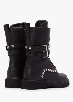 Online DANIEL Ella Black Leather Embellished Tall Ankle Boots
