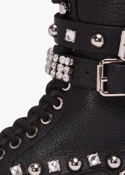 Online DANIEL Ella Black Leather Embellished Tall Ankle Boots