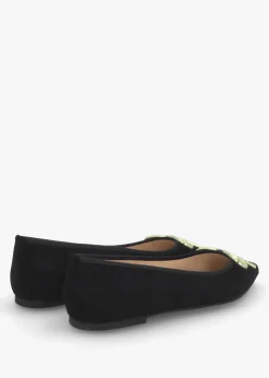 Outlet PRETTY BALLERINA Ella Black Suede Diamante Bow Pointed Toe Ballet Pumps