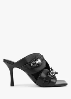 Online DANIEL Ellen Black Leather Double Buckle Strappy Heeled Sandals