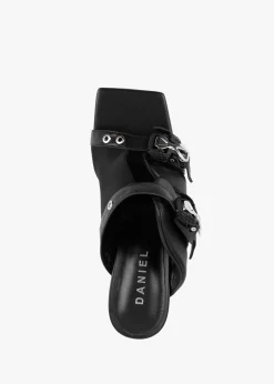 Online DANIEL Ellen Black Leather Double Buckle Strappy Heeled Sandals