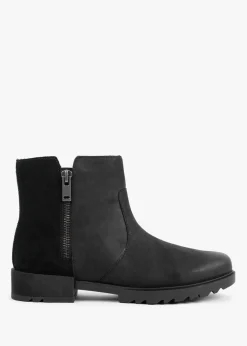 New SOREL Emelie II Zip Black Sea Salt Leather Waterproof Ankle Boots