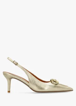 New DANIEL Eppie Gold Leather Mid Heel Sling Back Shoes