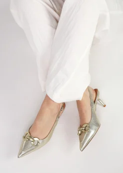 New DANIEL Eppie Gold Leather Mid Heel Sling Back Shoes