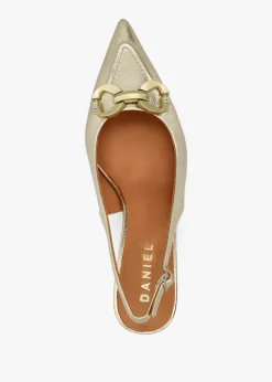New DANIEL Eppie Gold Leather Mid Heel Sling Back Shoes
