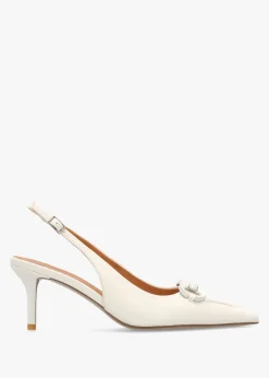 Outlet DANIEL Eppie White Leather Mid Heel Sling Back Shoes