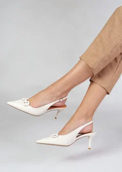 Outlet DANIEL Eppie White Leather Mid Heel Sling Back Shoes