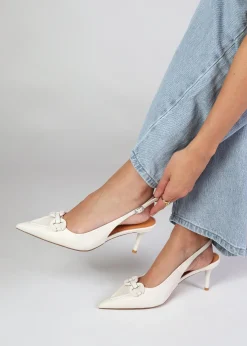 Outlet DANIEL Eppie White Leather Mid Heel Sling Back Shoes