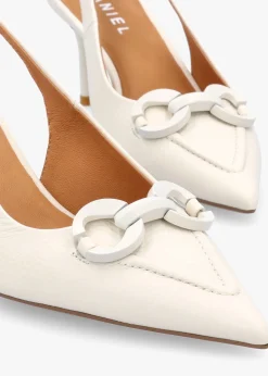 Outlet DANIEL Eppie White Leather Mid Heel Sling Back Shoes