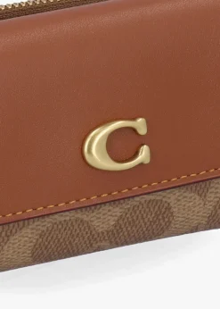 Outlet COACH Essential Signature Coated Canvas Tan Caramel Card Holder Wallet
