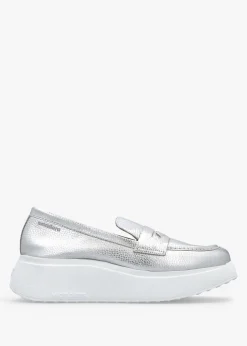 Fashion WONDERS Estela Silver Leather Chunky Loafers