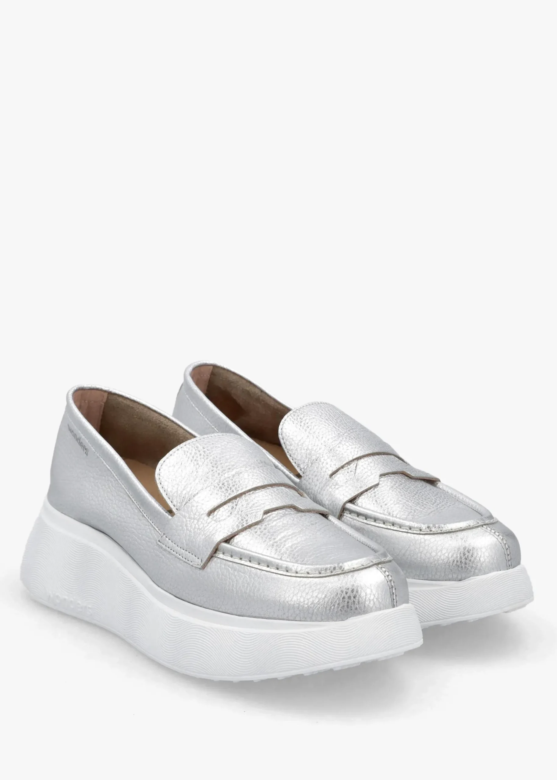 Fashion WONDERS Estela Silver Leather Chunky Loafers
