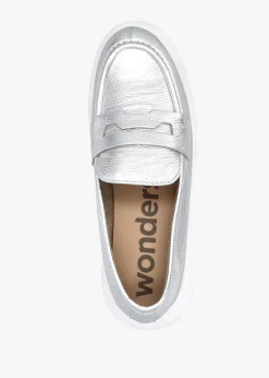 Fashion WONDERS Estela Silver Leather Chunky Loafers