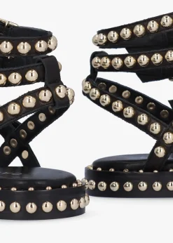 Fashion DANIEL Eternal Black Leather Studded Gladiator Sandals