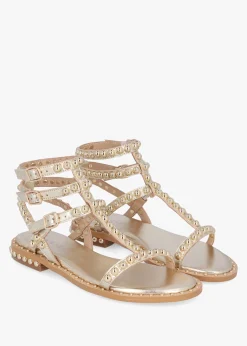Sale DANIEL Eternal Gold Leather Studded Gladiator Sandals