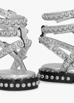 Online DANIEL Eternal Silver Leather Studded Gladiator Sandals