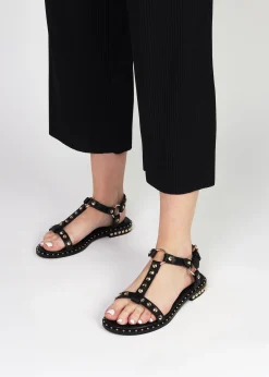 Sale DANIEL Everlast Black Leather T Bar Studded Sandals