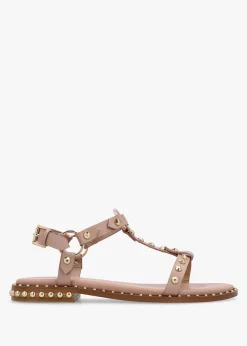 Fashion DANIEL Everlast Nude Leather T Bar Studded Sandals